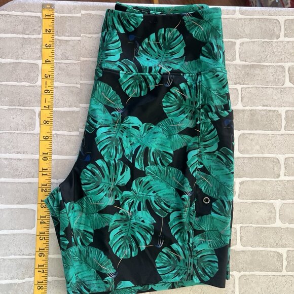 Gradual Shorts Adult M Green Black Leaf Plants Brief Lined Active Stretch Swim - Picture 8 of 10